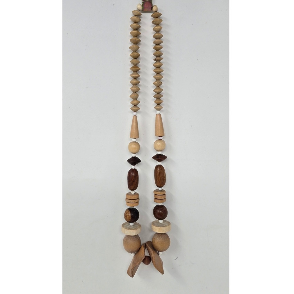Vtg Y2K chunky wood bead statement necklace women brown earthy boho naturalist - Picture 6 of 8